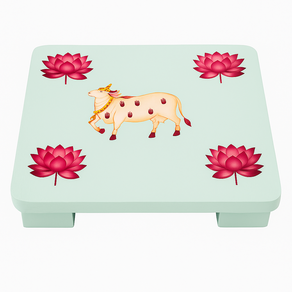Handcrafted Pooja Peetalu – Kamadhenu & Lotus Design